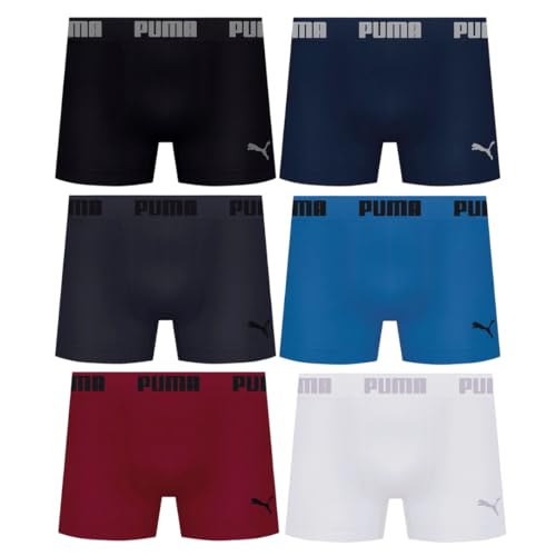 Kit 6 Cuecas Boxer Puma Microfibra Sem Costura Box Masculina Adulto | 1 Chumbo - 1 Azul - 1 Marinho