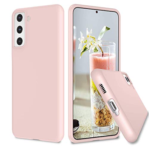 VEGO Compatible for Galaxy S21 Case, Galaxy S21 Rubber Case, Liquid Silicone Microfiber Lining Cushion Slim Gel Thin Protective Shockproof Girl Women Case for Samsung Galaxy S21 6.2 inch - Sand Pink