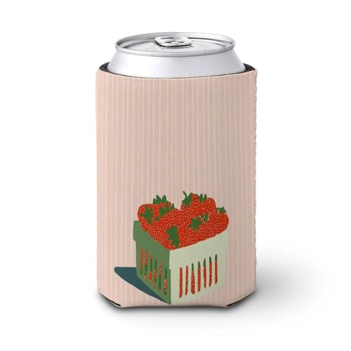 Funda enfriadora de latas de cerveza, caja de fresas en rayas verticales, enfriador de cerveza, soporte de bebidas aislado suave para fiestas, playa, eventos, hogar