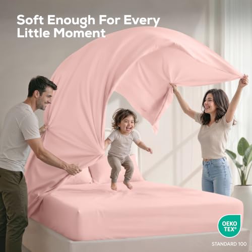 Image of Utopia Bedding Queen Size Sheet Set - 4 Piece Bed Sheets, Soft and Breathable Microfiber, Includes 1 Fitted Sheet, 1 Flat Sheet and 2 Pillowcases - Oeko Tex (Tea Pink)