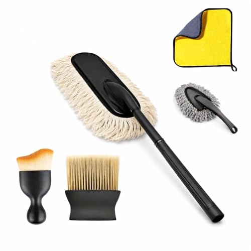 Image of SOFLIN 5 PCS Microfiber Car Duster Kit Interior & Exterior Car Cleaning Detailing Tool Scratch & Lint Free, Pollen Removing Extendable Long Handle Duster for Car & Motorcycle car (Car Duster Kit)