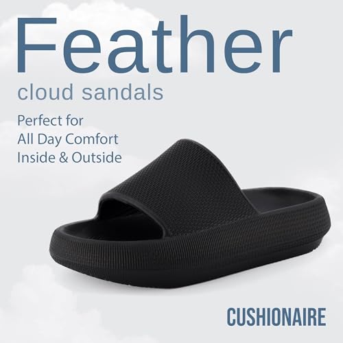 cushionaire feather eva slides for women  comfortable slip on womens slippers indoor outdoor shower shoes beach essential cloud slides