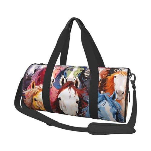 Sac de sport chevaux pour femmes et hommes en toile noire sac de voyage léger taille unique