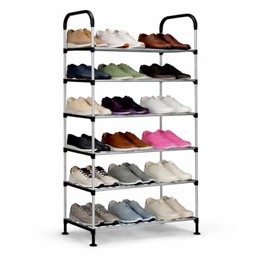 Image of ADA Premium Multipurpose Shoe Rack | 6-Tier Shoe Storage Organizer, Compact Space Saver, Sturdy & Durable Rack for Entryway, Living Room, Bedroom & Closet - Black & Grey