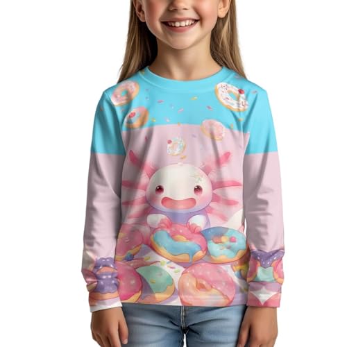WELLFLYHOM Axolotl Donut Shirts 15-16 Teens Girls Long Sleeve T-Shirt Pink Graphic Crewneck Tops Athletic Workout Pullover Tees Top Outdoor Running Spring Fall Outfits