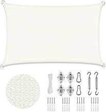 LOVE STORY Rectangular Sun Shade Sail 3 x 4 m Cream Shade Fabric with Hardware - Curved Shade Fabric Blind (HDPE) for Patio, Porch, Garden, 95% UV Protection