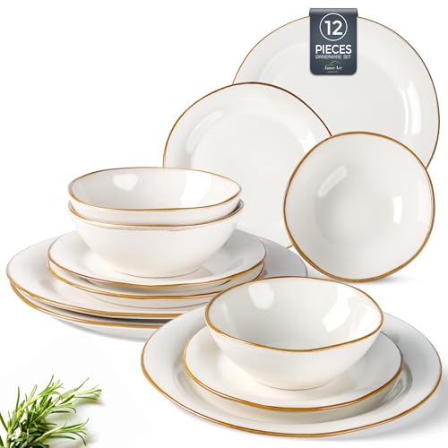Image of AmorArc Ceramic Dinnerware Sets, Handmade Stoneware Reactive Glaze Plates and Bowls Set, Scratch Resistant | Dishwasher & Microwave Safe Dishes Set, Service for 4 (12pc)