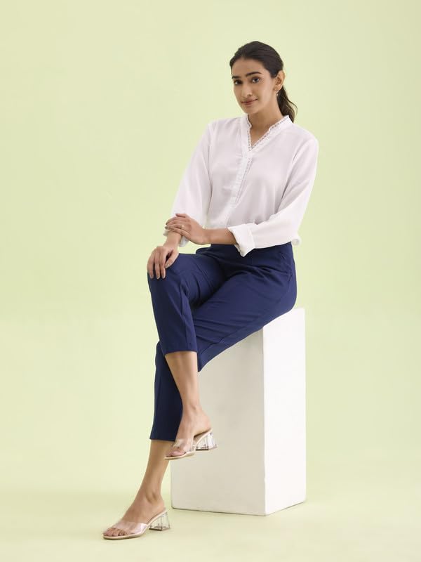 Image of GO COLORS Viscose Stretch Blend Ponte Pants Full Length for Women| Breathable, Mid Rise