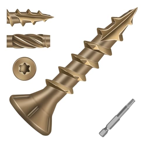 Image of #8 x 3 /4 inch Heavy-Duty Deck Screws - Bronze Outdoor Wood Screws, Torx Drive with T25 Bit, Rust Resistant for Wood Decking and Fence (1lb,285Pcs)