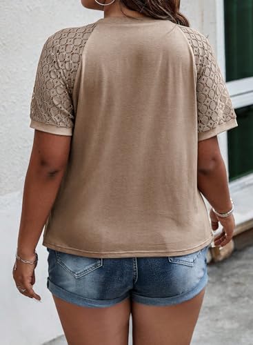 Image of Eytino Plus Size Tops for Women Summer Lace Short Sleeve Crewneck Loose Casual Blouse Tunic T Shirts(1X-5X)