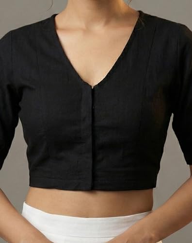 Image of Yash Gallery Women's Stretchable Rayon Lycra V-Neck Short Sleeve Front Open with Hook Stylish Crop Blouse Top for Ethnic Beige Designer Festive Choli Blouse