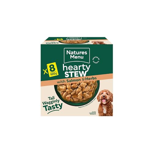Natures Menu Hearty Stews - Chunks in Gravy Wet food Pouches for Adult Dogs with Salmon & Herbs - 8 x 100g