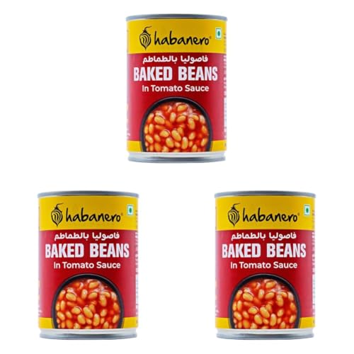 Image of Habanero Baked Beans in Tomato Sauce | Ready to Eat Baked Beans | High Protein & High Fibre | Breakfast Beans | 400g (Pack of 3)