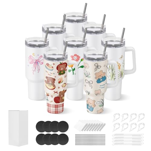 VEVOR Sublimation Tumblers 8 Pack 40 oz Tumblers Bulk with Handle Stainless Steel Sublimation Cups with Lids and Straws Double Wall Insulated Tumbler Blank for DIY Personalized Customization