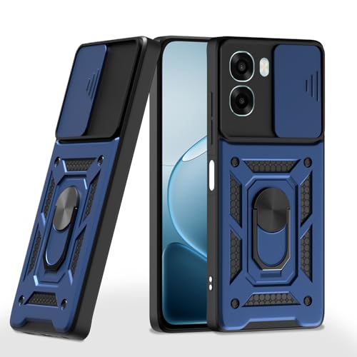 Image of Pikkme Back Cover for Oppo A6X 5G | 360 Protection Case | Sliding Camera Shield Cover & Ring Holder Stand D10 Tough Armor Bumper Case (Blue)