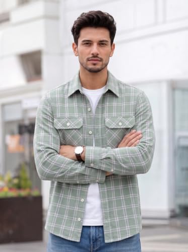Image of Amazon Brand - INKAST Men's Cotton Blend Button Down Shirt || Long Sleeve Casual Flannel Check Shirt || Soft Breathable Lightweight Collared Shirts with Two Flap Chest Pockets || Stylish Everyday Wear