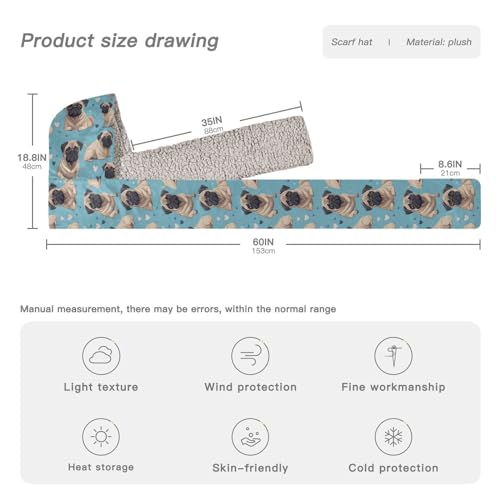 Winter Hooded Scarf for Women Blue Pug Dog Hoodie Hat Scarf Gloves Set Fashion Warm Long Scarf Shawl Wraps With Pocket Soft Headscarf Neckwarmer Hoodie Hat4