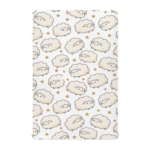 Image of Crib Sheet Breathable Soft Crib Mattress Sheet for Baby Toddler Boys Girls Fitted Pack n Play Crib Sheet Fit Standard Crib Mattress 52 x 28 Inch White Stars Sheep