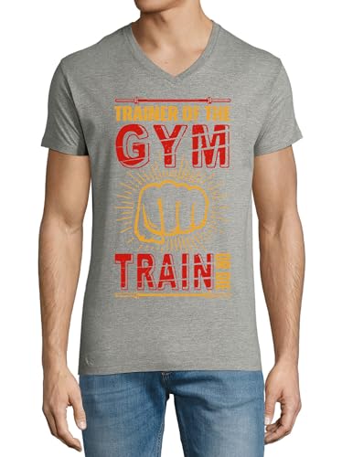 T-shirt col en V respirant en coton gris avec motif Train Or Die pour musculation