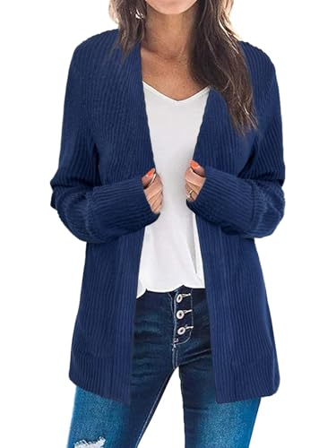 Bosmeer Navy Blue cardigan for Women Lightweight Outerwear Long Sleeve Shirts Womens Tops Dressy Casual Fall Winter Clothes X-Large