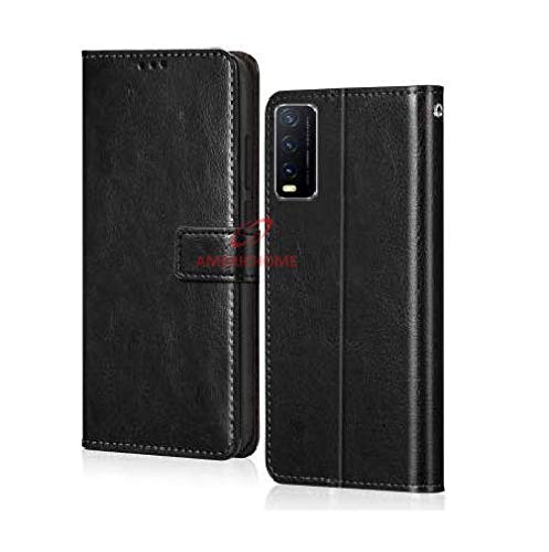 Image of Inside Rubber TPU with Card Pockets Magnetic Closure Protection Compatible with Vivo Y20, Y20i, V2027, V2029 (Black)