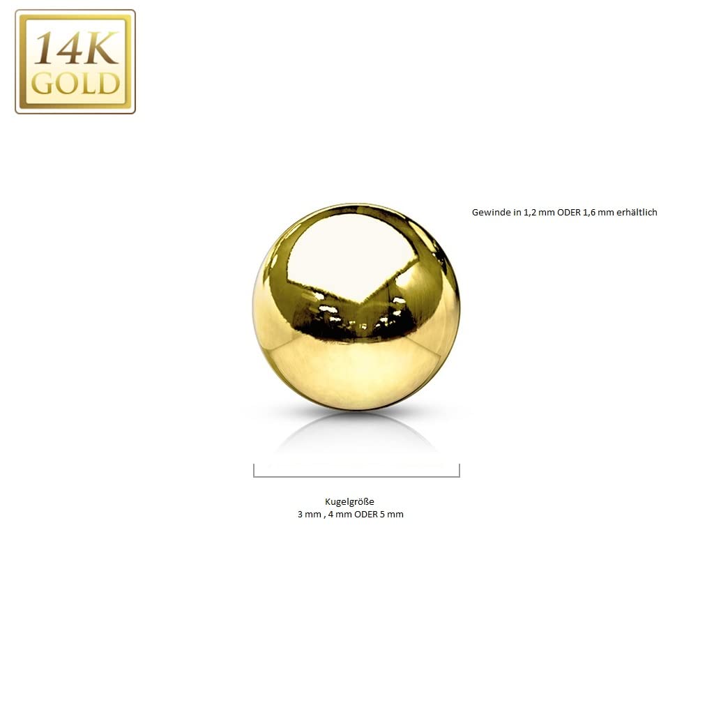 Paula & Fritz® Piercing Ersatz-Kugel 14 Karat Echtgold Innengewinde 1,2-mm 1,6-mm Stärke Kombinierbar Mehrfarbig Straight Barbell Labret Surface