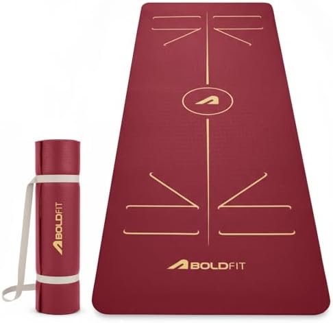 Boldfit Yoga Mat for Women & Men TPE Alignment 6mm thickness Non Slip Classic Pro Exercise Mat for Home Workout Pilates Floor Exercises Gymnastics Meditation with carry Bag & strap - Pro Maroon