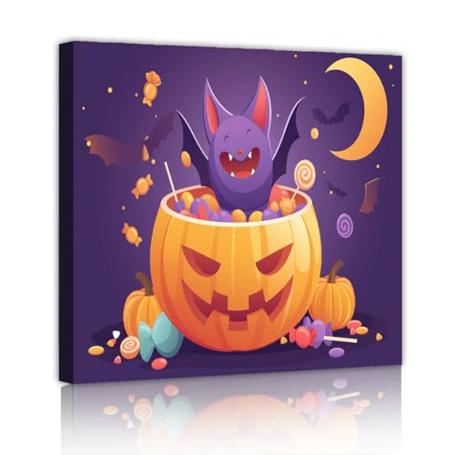 Affiche citrouille Halloween pour décoration intérieure violette et salon chaleureux