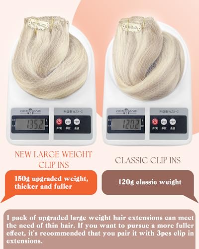 Image of Sunny Hair Clip in Hair Extensions Real Human Hair Highlights 18 Inch 135g | Hair Extensions Remy Clip in Blonde Highlights, Natural Thickness, Fuller Hair and More Body for Wedding, Silky Shines Soft