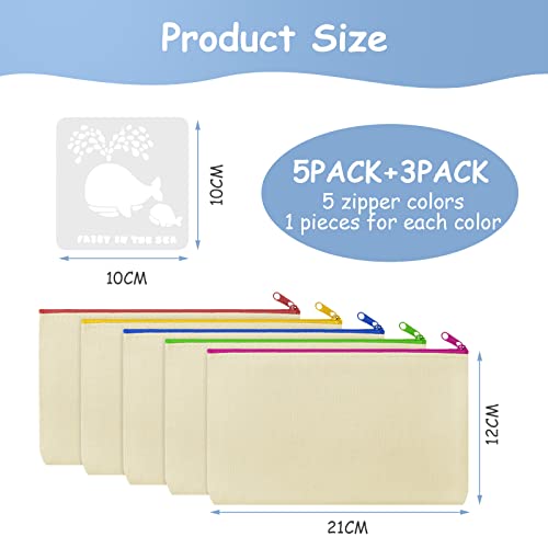 Vicloon Canvas Zipper Bag, 5Pc Canvas Pencil Pouch Bags and 3Pcs Doodle Template - Image 2