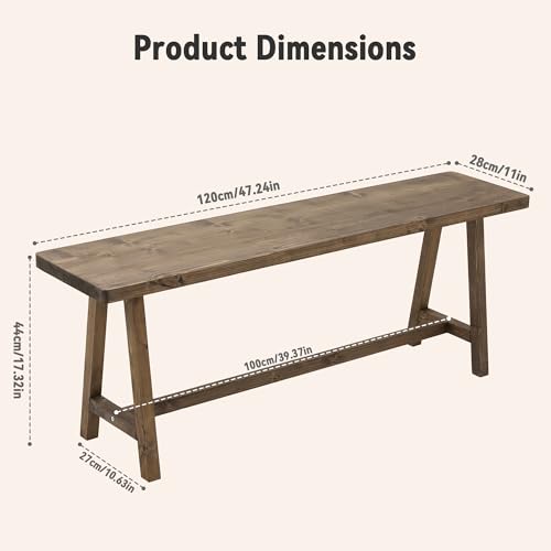 Warmiehomy Solid Wood Bench, 47.2” Rustic Farmhouse Entryway Bench for Living Room Dining Room Hallway Closet Room, Indoors & Outdoors Bench — view 2