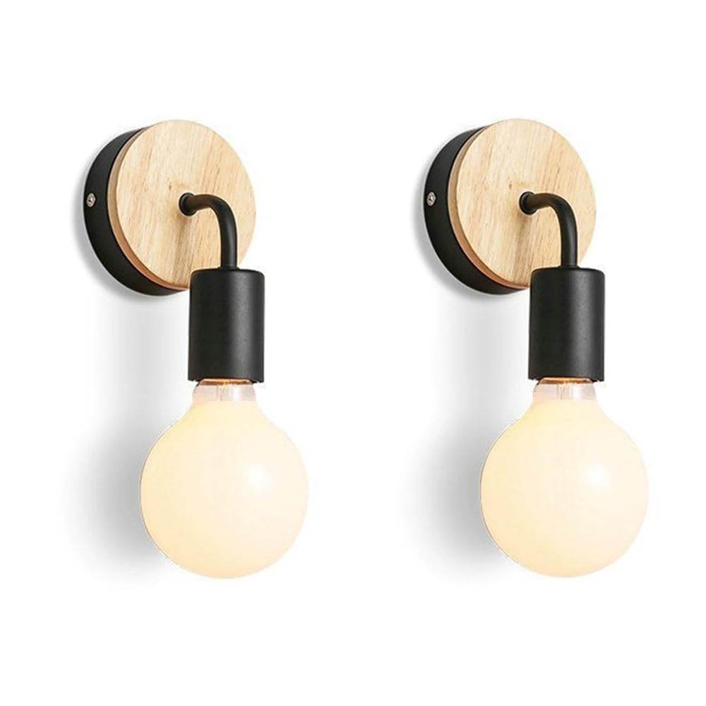 Applique da Parete per Camera da Letto, Confezione da 2, Illuminazione nordica in Legno, Mini Illuminazione da Comodino, Illuminazione da Bagno, Illuminazione in Metallo con cablag