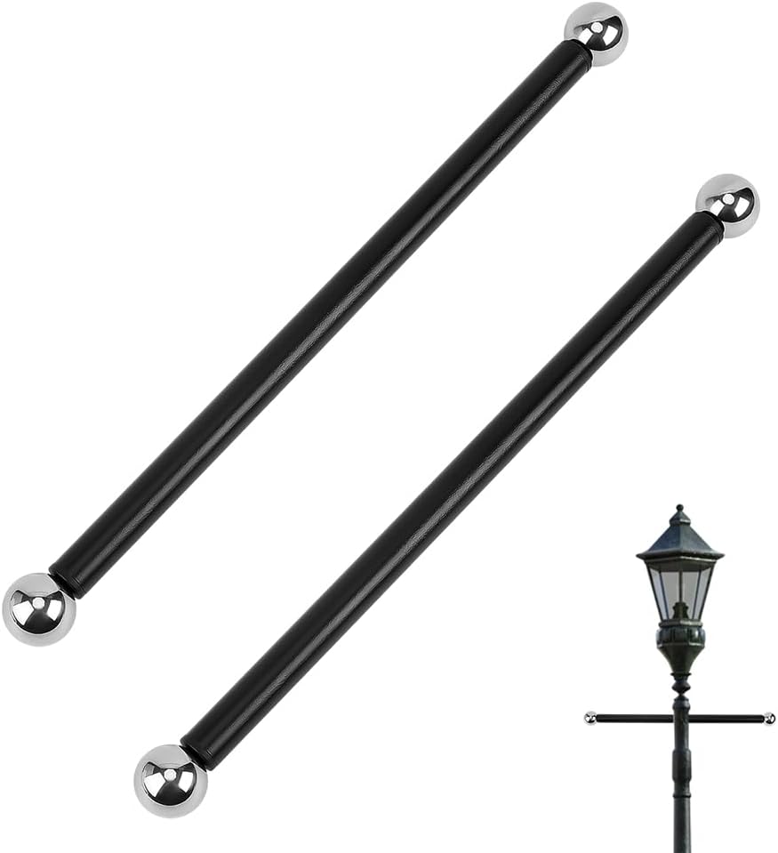 PH PandaHall 2 Sets Lamp Post Cross Arm, 14 Inch Lamppost Cross Bar Cross Arm Ladder Rest Cross Arm Replacement with Removable Knobs for Outdoor Yard Post and Poles Light Accessories, Silvery Cap