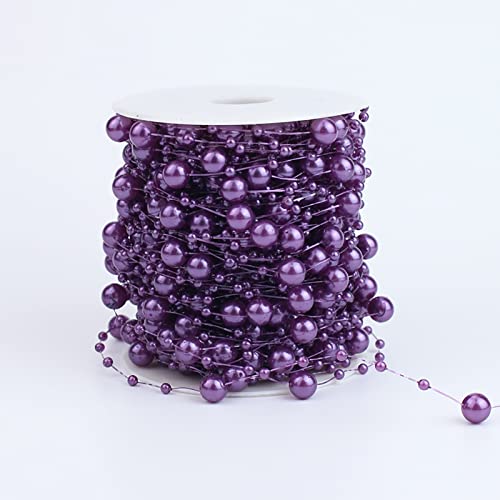 BFEW 30m/98ft Fishing Line Artificial Pearls String Beads Chain Faux Pearls Trim Beads Roll Strand for Garland Flowers Wedding Party Bridal Bouquet DIY Crafts Christmas Tree Decoration-Purple