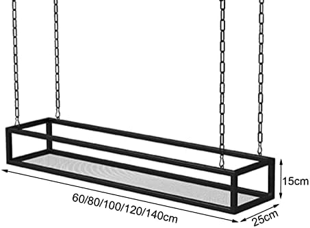 Indoor Metal Ceiling Shelf Plant Hanger - Black Iron Wall/Window Hanging Planter Rack for Flowers & Plants, 100x25x15cm, Stylish Home Decor