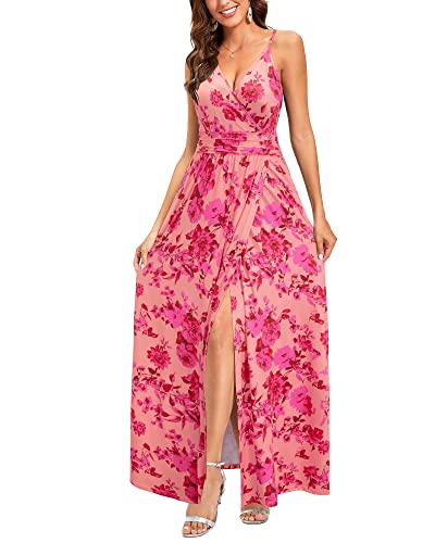 Image of Newshows Women's 2026 Lightweight Summer Wedding Guest Beach Vacation Casual V Neck Split Flowy Maxi Dress