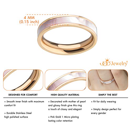 555Jewelry 4Mm Stainless Steel Mother Of Pearl Abalone Shell Inlay Band Ring For Women & Girls, Shell Wedding Rings For Women, Rose Gold, Size 8 #TOP4