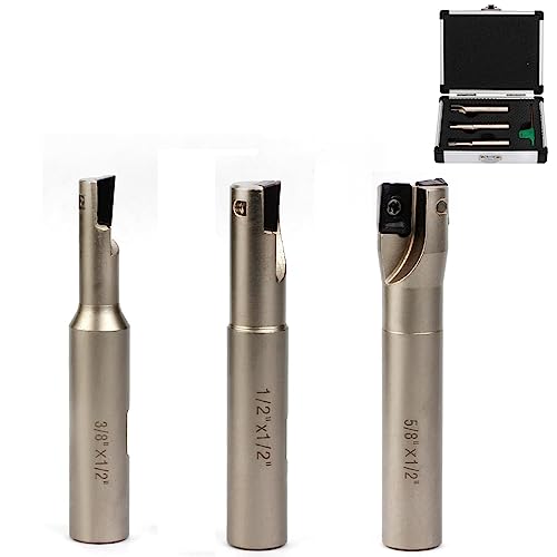Image of OSCARBIDE Indexable End Mill Set,1 /2 inch Shank Square Shoulder, Nickel Plated,3-Piece (3 /8 inch, 1 /2 inch, 5 /8 inch Cutting Dia), 3 inch Length, 90, with APKT1003 Carbide Inserts
