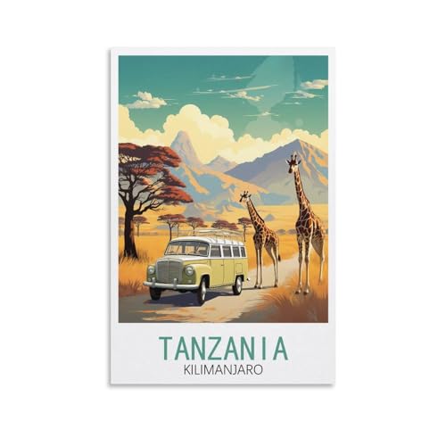 GuYaNa Tanzanie Kilimandjaro Affiche de voyage vintage paysage 20 x 30 cm Impression sur toile pour décoration murale salon chambre à coucher