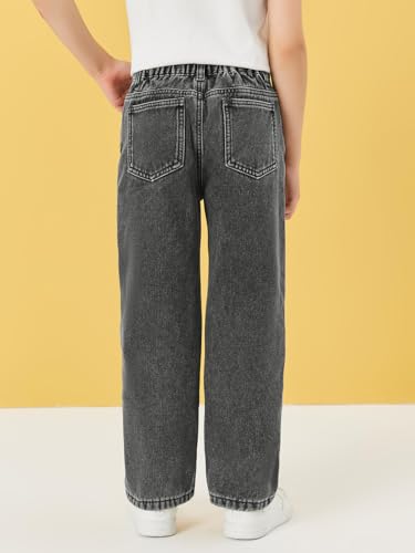 Haloumoning Boy's Thermal Fleece Lined Jeans Kids Elastic Waist Straight Leg Denim Pants with Pockets3