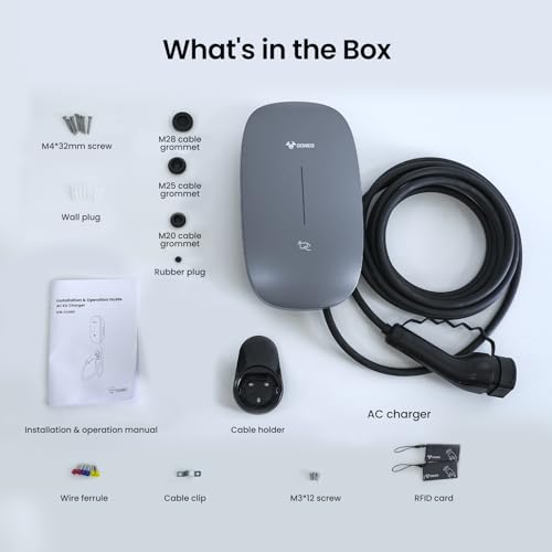 GONEO Wallbox 11 kW z aplikacją, 7 m typ 2 kabel do ładowania z uchwytem na kabel, ładowarka EV (3-fazowa, 16 A, 400 V) do BEV/PHEV, IK10, IP65, RCD typu A 30 mA AC + 6 mA DC, wydajna stacja ładująca