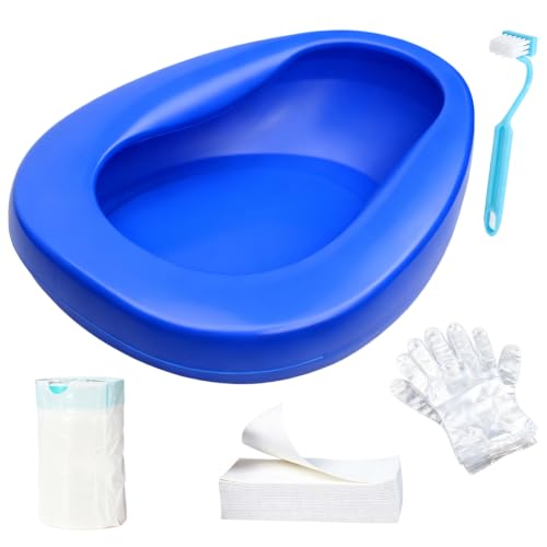 JedJadr Bed Pan Set with 30 Disposable Liners 30 Absorbent Pads 80 Gloves and a Cleaning Brush Durable Bed Pan for Women Bed Pans for Elderly Men Comfortable Bedpans for Home Use
