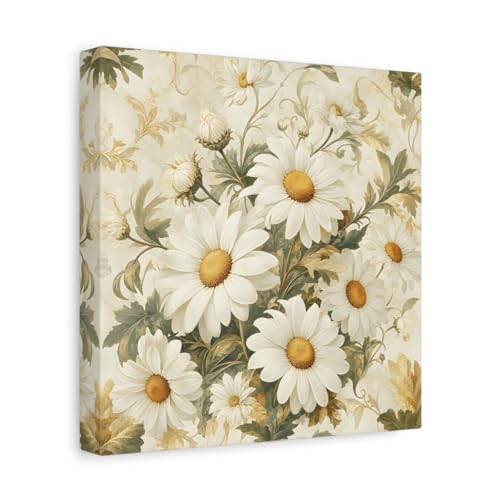 Grand Mur de Salon décoré avec cette toile de marguerites blanches 25x25cm