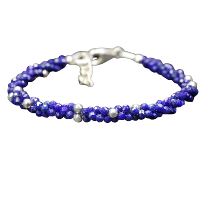 Bracelet lapis-lazuli perles fines 3mm authentiques et fermoir précieux plaqué argent LKBEADS