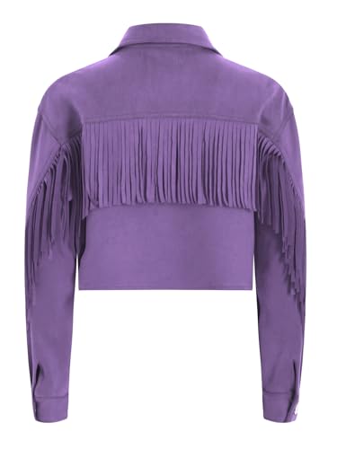 FEESHOW Kids Faux Suede Tassel Jacket for Girls Long Sleeve Star Rhinestone Color Block Coat Christmas Rodeo Outwear4