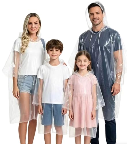 Image of 4 /6 /12 Pack Disposable Rain Ponchos for Adults - Emergency Rain Poncho for Camping Hiking Travelling