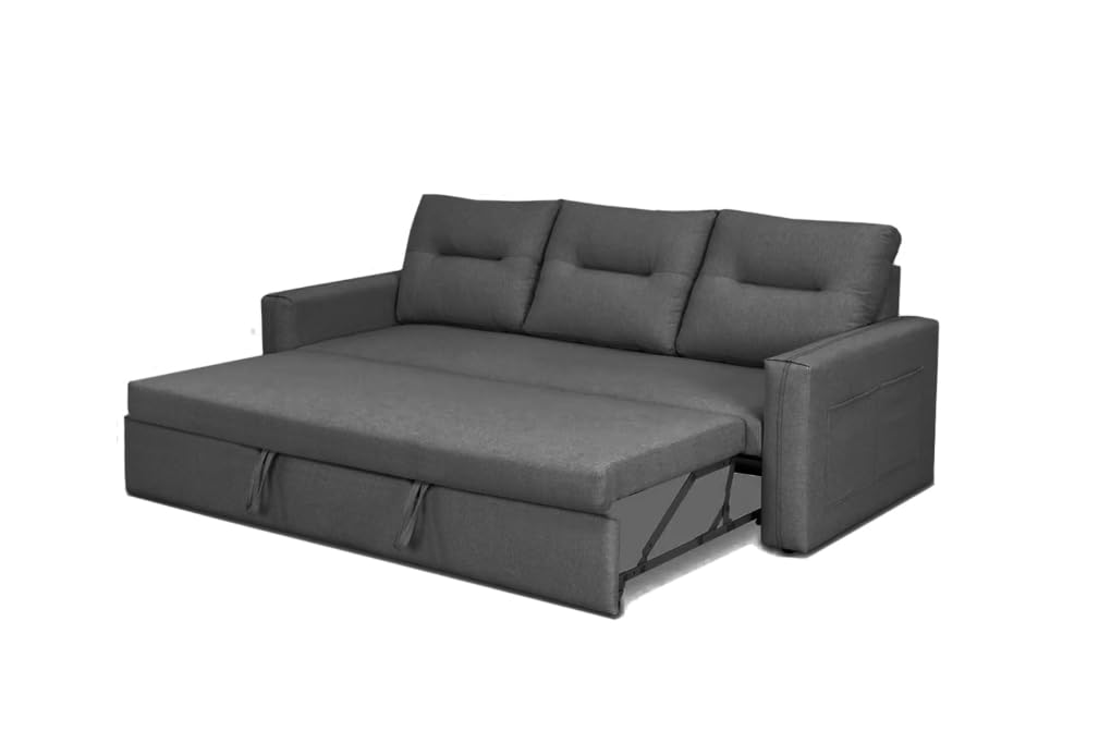 Premium Clanster 3 Seater Fabric Pull Out Sofa Cum Bed Set for Living Room | with Velvet Fabric in Dark Grey Color. Premium Clanster 3 Seater Fabric Pull Out Sofa Cum Bed Set for Living Room | with Velvet Fabric in Dark Grey Color.