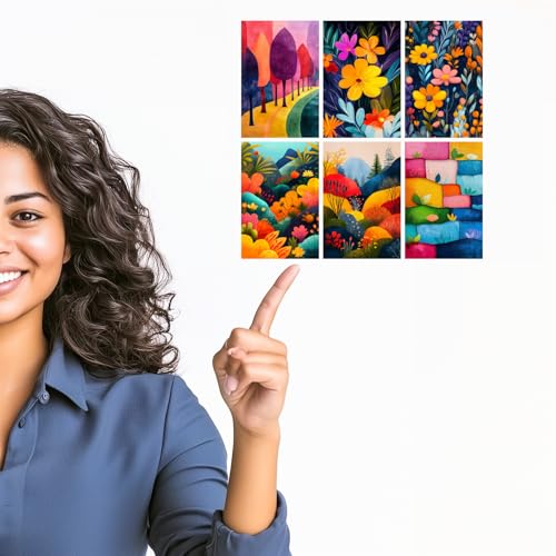 Image of SiddArtify Colorful Abstract Wall Art Prints Set - Botanical Landscape Poster Decor for Living Room Bedroom Office - Set of 2-4x6 Inch - Board (Pack of 6) - Sticker (Pack of 6)