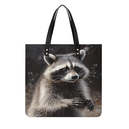 Grand sac d'épicerie léger motif raton laveur en cuir synthétique