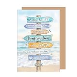 Edition Seidel Premium Glückwunschkarte zur Konfirmation mit Umschlag. Konfirmationskarte Karte Grußkarte Spruch Sprüche Mädchen Junge Jugendliche Wegweiser Strand Meer Wellen maritim (KF348 SW026)
